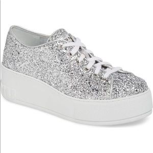 Miu miu silver glitter platform sneakers